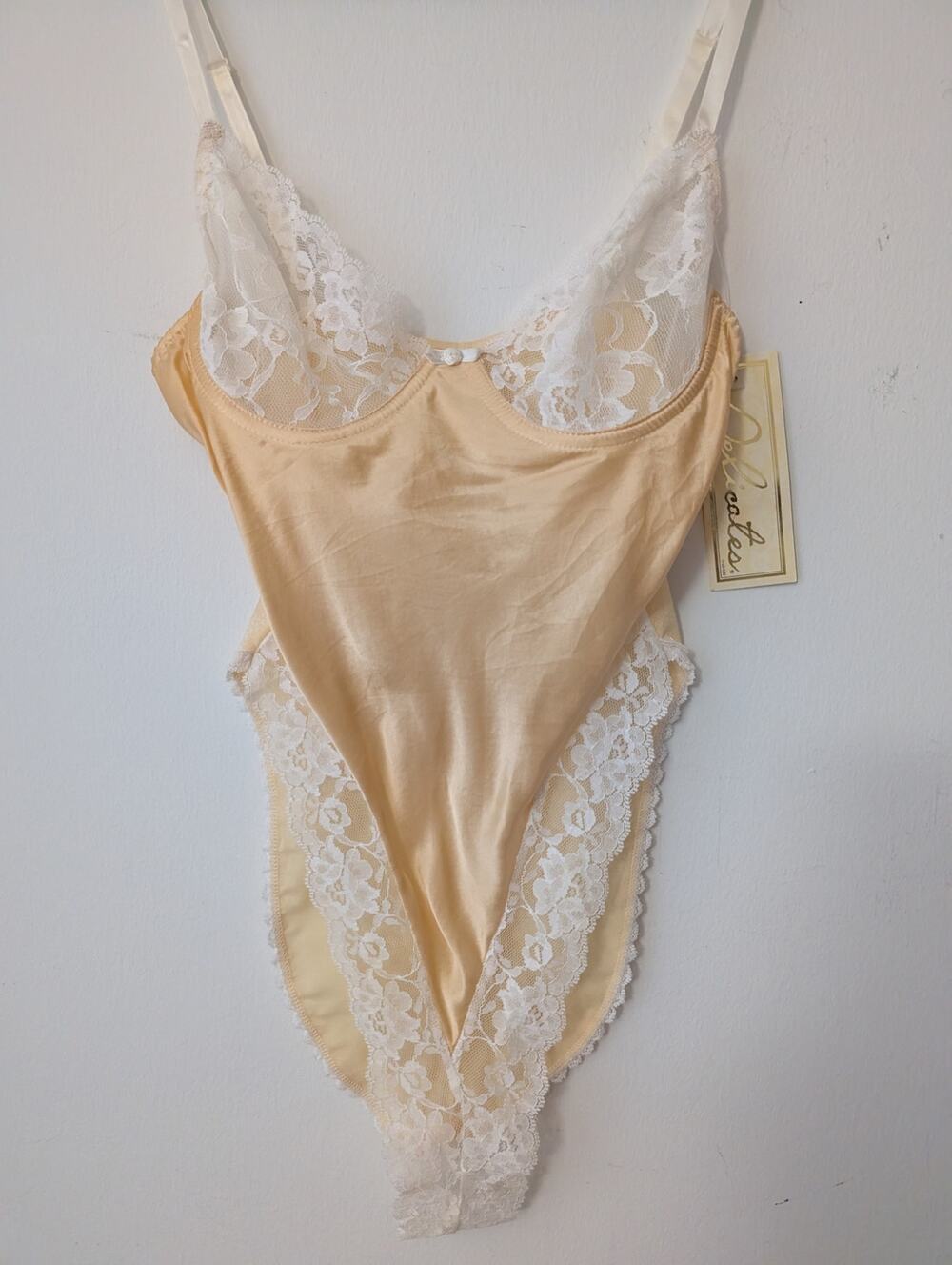 NWT Delicates vintage lace trim shimmer silk bodysuit